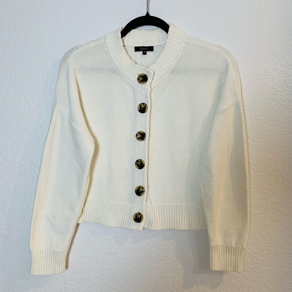 Quince Cropped Cardigan Medium Ivory 100% Organic Cotton Button Up Preppy *Read* - Picture 2 of 13